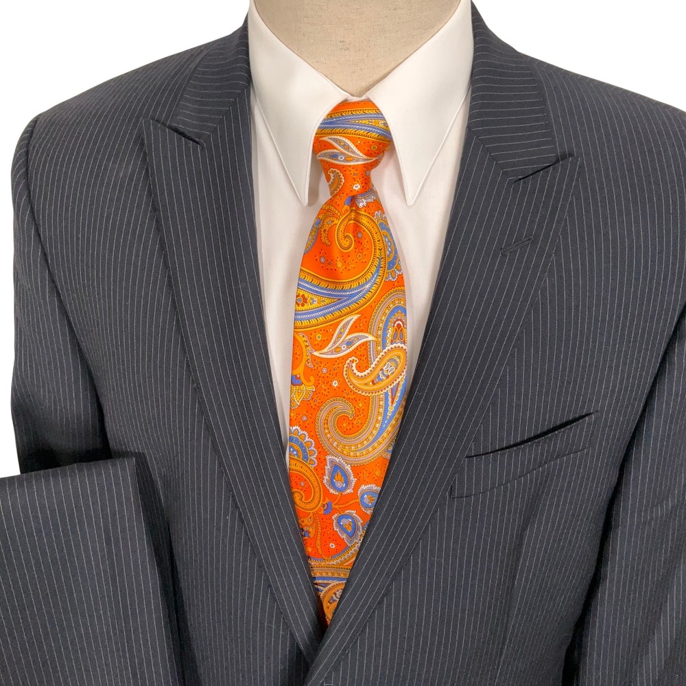 Calvin Klein Pinstripe Suit Mens 42L Navy Tailored Executive Classic 2Pc Wool